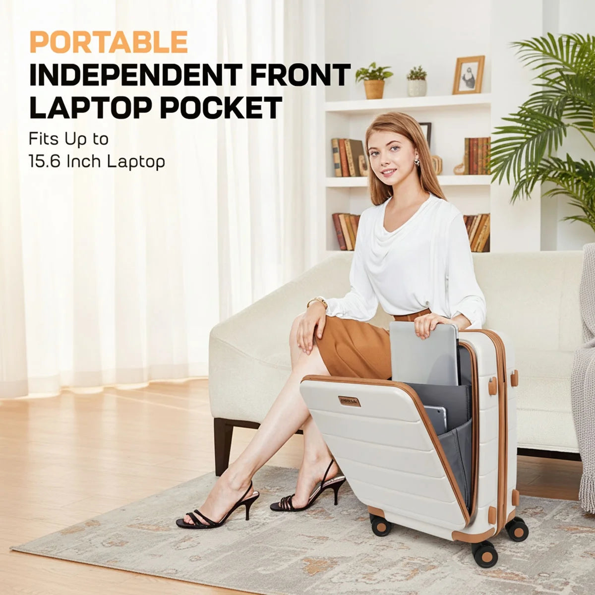 Carry on Luggage 22 X 14 X 9 Airline Approved Lightweight Hardside Spinner Luggage with TSA Lock and Laptop Compartment, Beige, CY2431