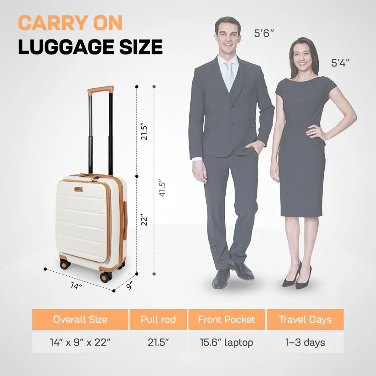 Carry on Luggage 22 X 14 X 9 Airline Approved Lightweight Hardside Spinner Luggage with TSA Lock and Laptop Compartment, Beige, CY2431