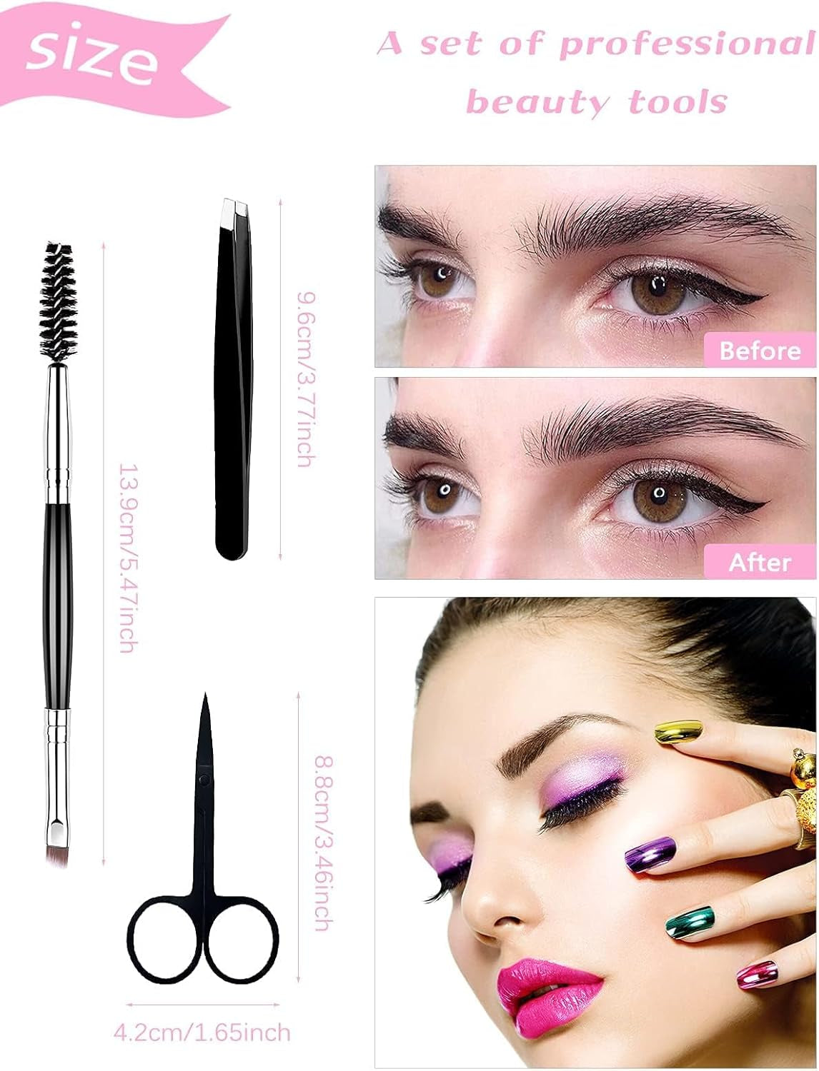 7Pcs Eyelash Comb Brush Tools Eyebrow Brush Comb Eyelash Separator Tool Professional Eye Brow Spoolie Brushes for Makeup Grooming Eyelash Curler Silicone Refill Pads Tweezers Scissors