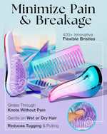 Detangler Brush & Comb Set - Lightweight Wide Tooth Detangling Tool for Women & Kids - Smooths Curly, Straight, Dry, Fine, & Thick Hair, Purple