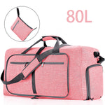 Travel Duffle Bag for Men Women, 80L Foldable Travel Duffel Bag with Shoes Compartment, 28" Extra Large Overnight Bag, Waterproof & Tear Resistant Weekender Bags (Pink)