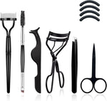 7Pcs Eyelash Comb Brush Tools Eyebrow Brush Comb Eyelash Separator Tool Professional Eye Brow Spoolie Brushes for Makeup Grooming Eyelash Curler Silicone Refill Pads Tweezers Scissors