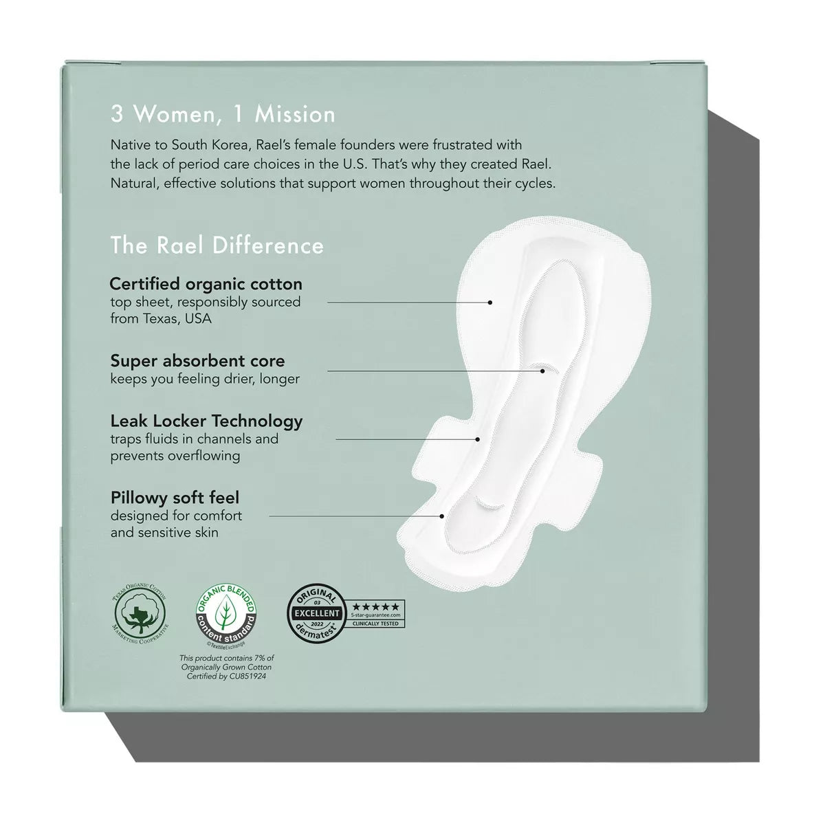 Rael Organic Cotton Cover Overnight Menstrual Fragrance Free Pads - Unscented - 12Ct