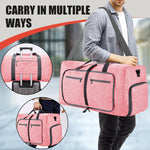Travel Duffle Bag for Men Women, 80L Foldable Travel Duffel Bag with Shoes Compartment, 28" Extra Large Overnight Bag, Waterproof & Tear Resistant Weekender Bags (Pink)