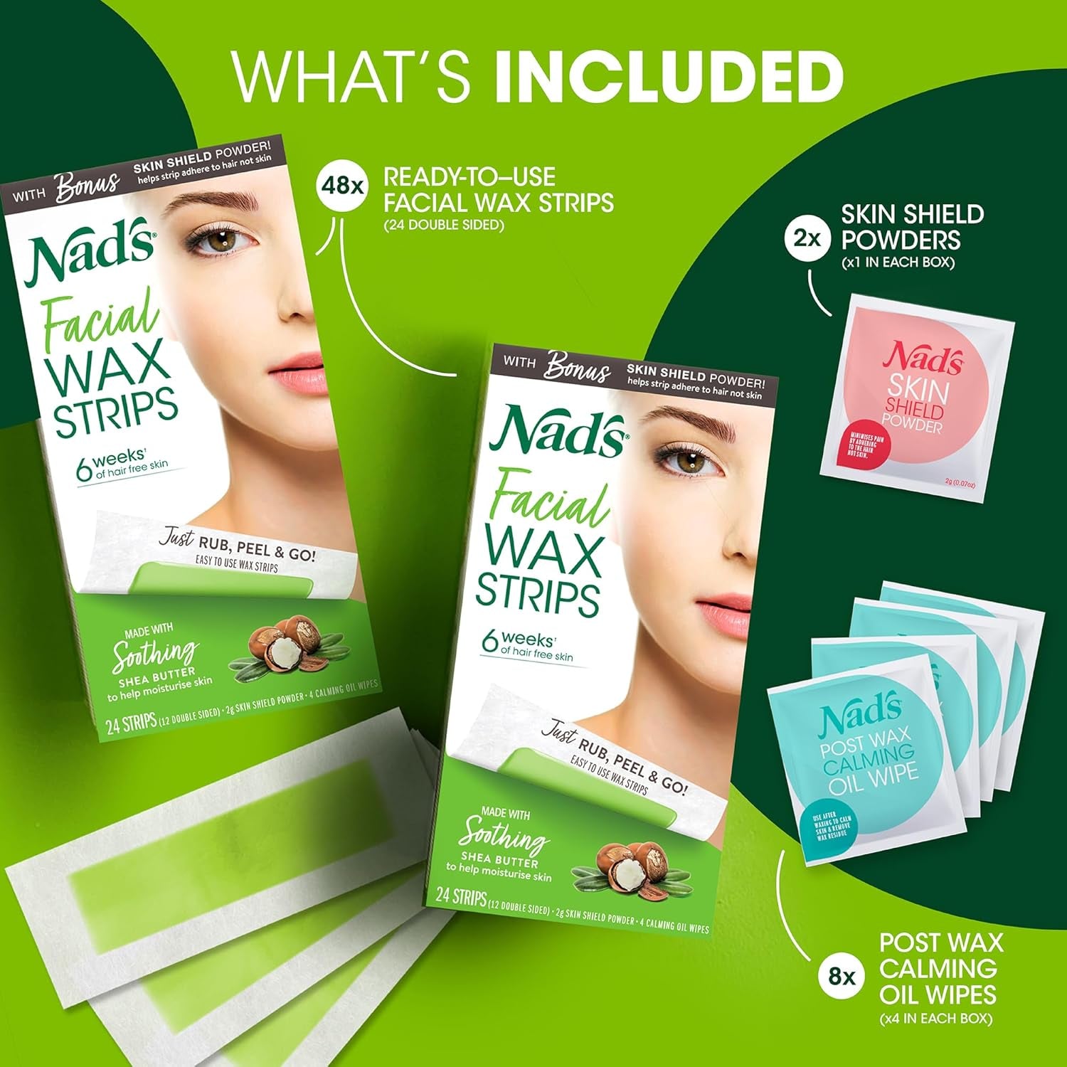 Nad'S Facial Wax Strips - Facial Hair Removal for Women - Waxing Kit with 48 Fac