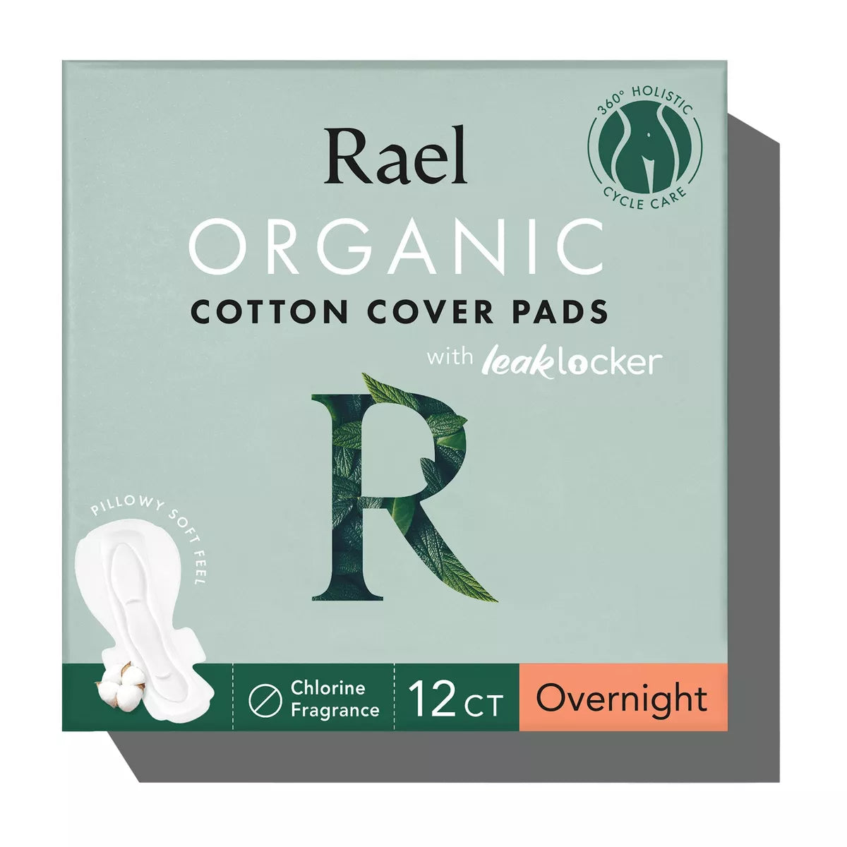 Rael Organic Cotton Cover Overnight Menstrual Fragrance Free Pads - Unscented - 12Ct
