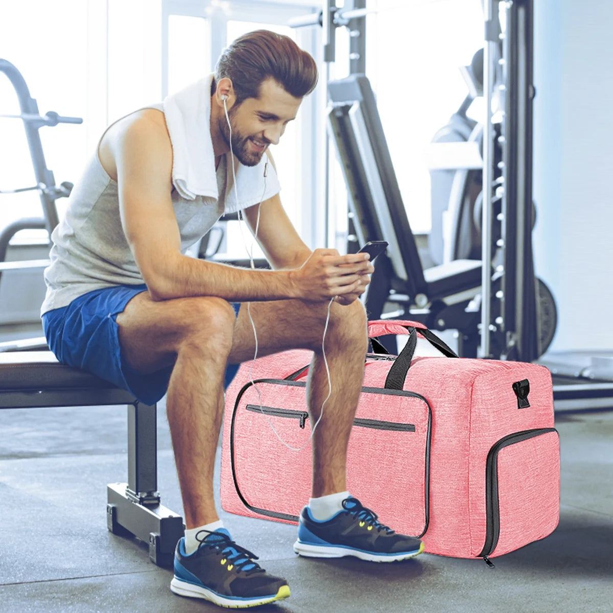 Travel Duffle Bag for Men Women, 80L Foldable Travel Duffel Bag with Shoes Compartment, 28" Extra Large Overnight Bag, Waterproof & Tear Resistant Weekender Bags (Pink)