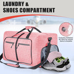 Travel Duffle Bag for Men Women, 80L Foldable Travel Duffel Bag with Shoes Compartment, 28" Extra Large Overnight Bag, Waterproof & Tear Resistant Weekender Bags (Pink)