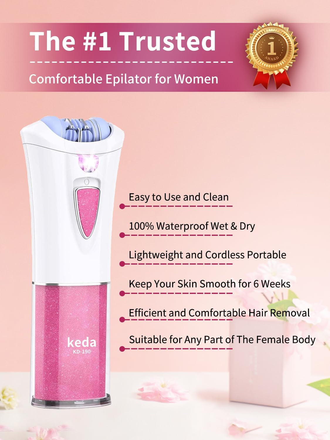 Skin Epilator, 2025 New Hair Remover for Women with LED Light, Portable Epilator, Epilator for Face/Arm/Pubic/Leg/Body/Finger/Bikini Area Electric Hair Remover