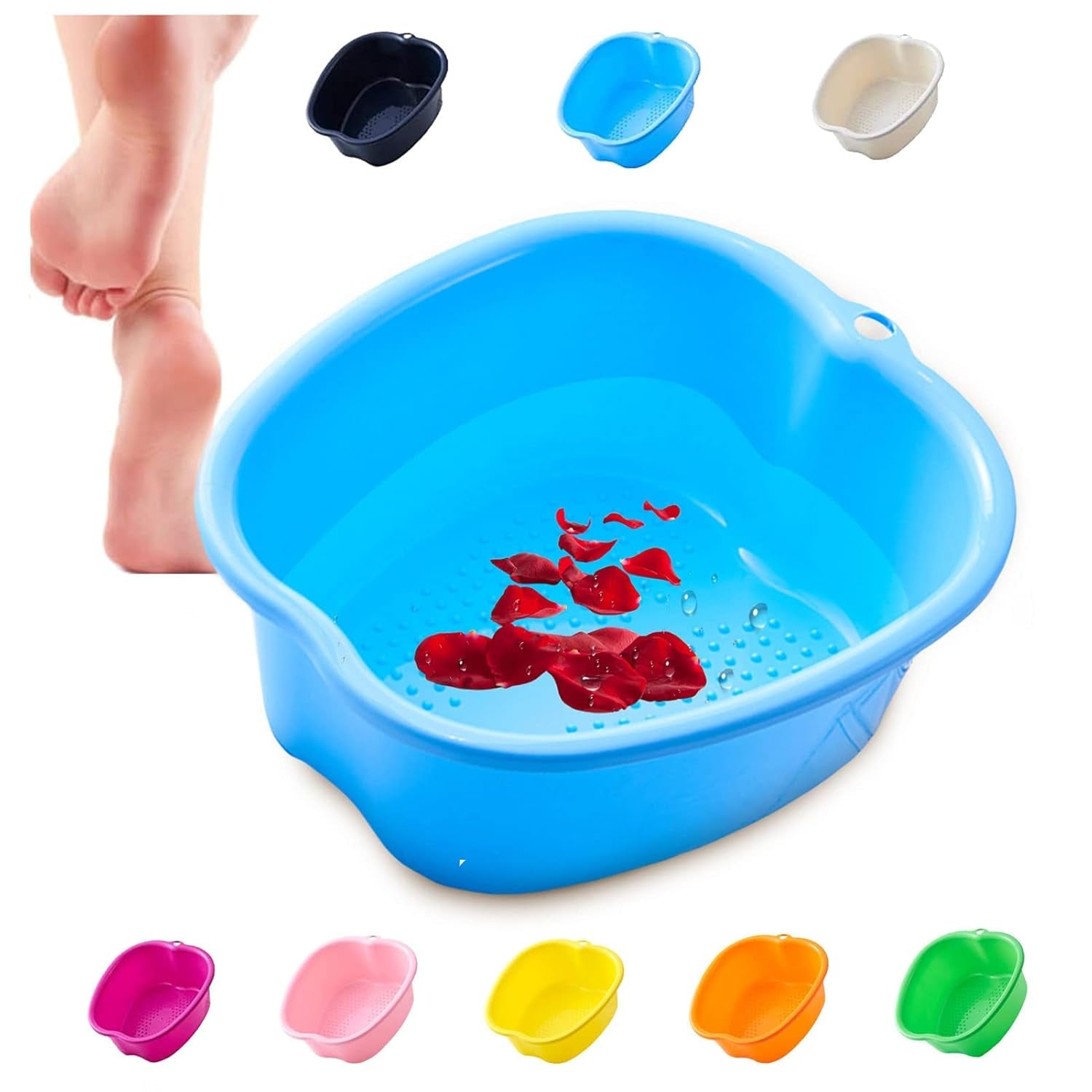FQQF Large Plastic Foot Soaking Tub, Foot Massage Spa Bowl with Built-In Massager, Modern Design, Blue, 14.56 X 13 X 6 Inches
