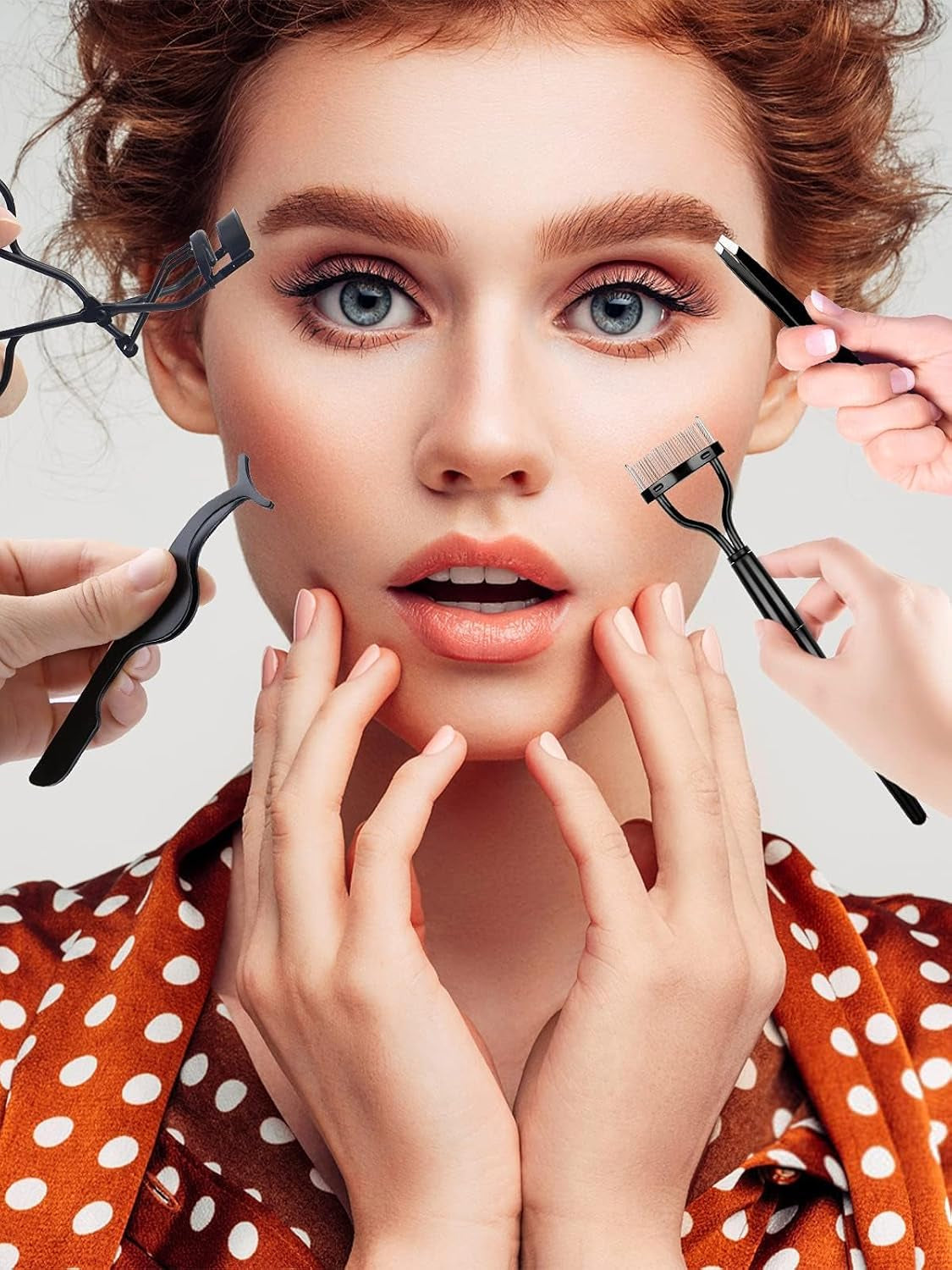 7Pcs Eyelash Comb Brush Tools Eyebrow Brush Comb Eyelash Separator Tool Professional Eye Brow Spoolie Brushes for Makeup Grooming Eyelash Curler Silicone Refill Pads Tweezers Scissors