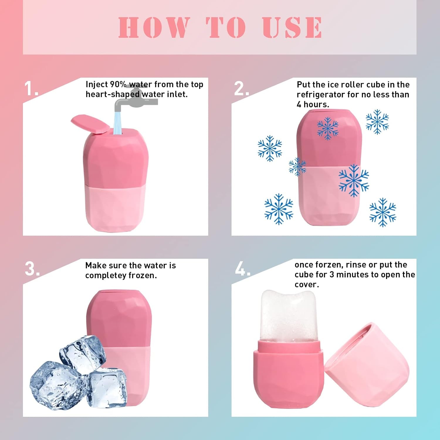 Ice Roller and Gua Sha Set for Face, Eyes and Neck - Skin Care Beauty Tools to Brighten Skin and Enhance Natural Glow (Pink)