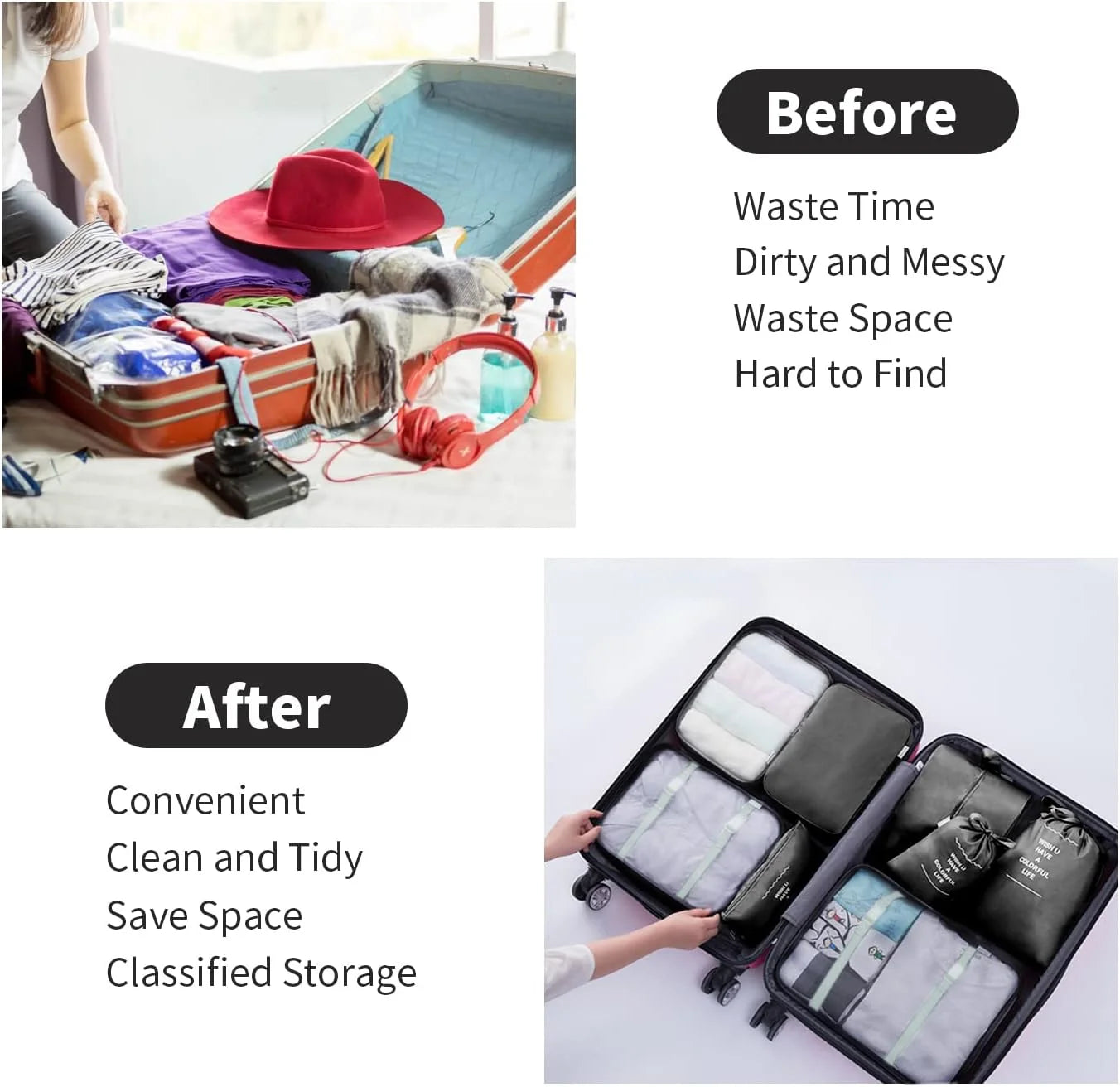 Packing Cubes 9 Set, Travel Packing Organizers with Large Toiletries Bag for Clothes Shoes, Black