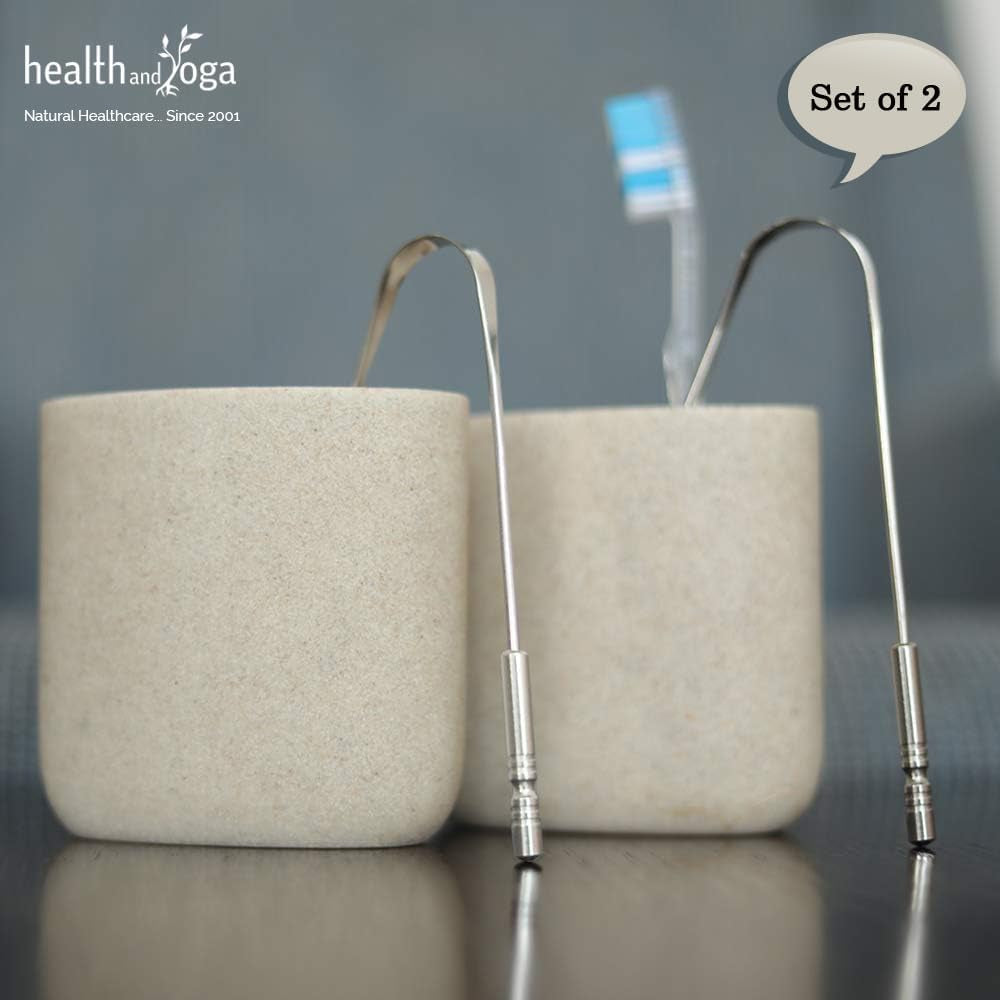 ™ Tongue Cleaner Scraper with Storage Bag - Hygienic, Surgical Grade, Non-Synthetic Grip – Sterilizable Tongue Brush Cleaner (Surgical Steel - 2 Pack)