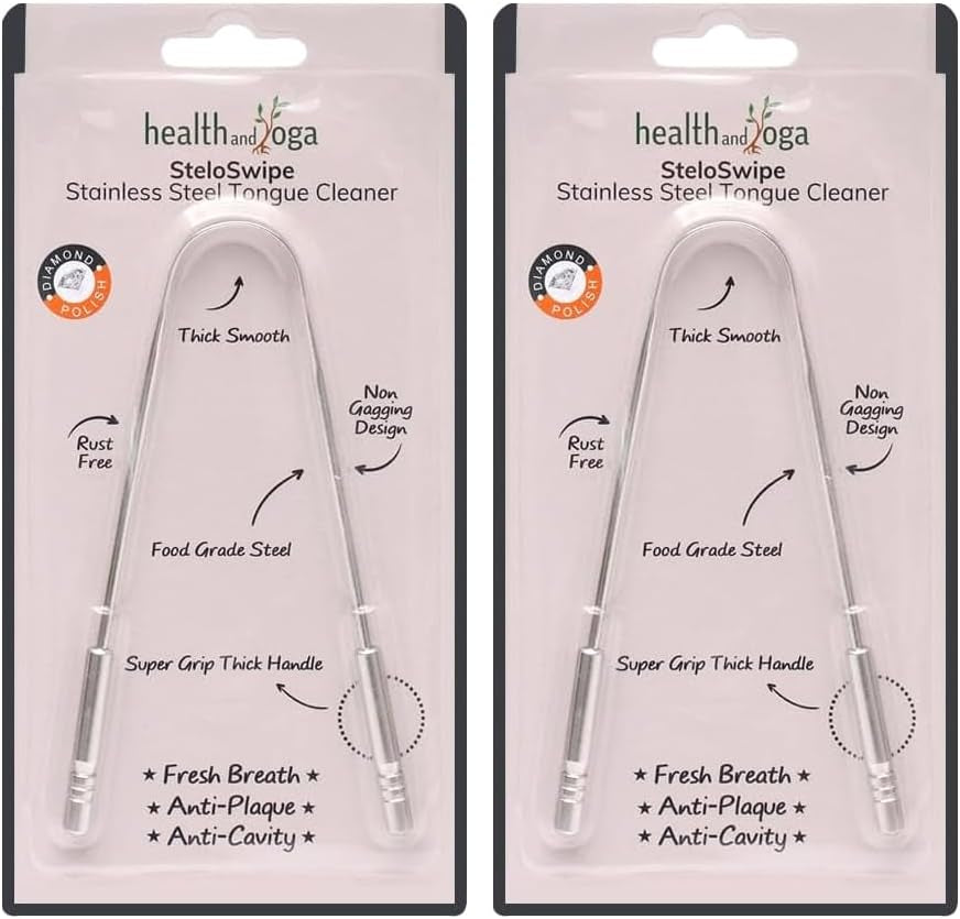™ Tongue Cleaner Scraper with Storage Bag - Hygienic, Surgical Grade, Non-Synthetic Grip – Sterilizable Tongue Brush Cleaner (Surgical Steel - 2 Pack)
