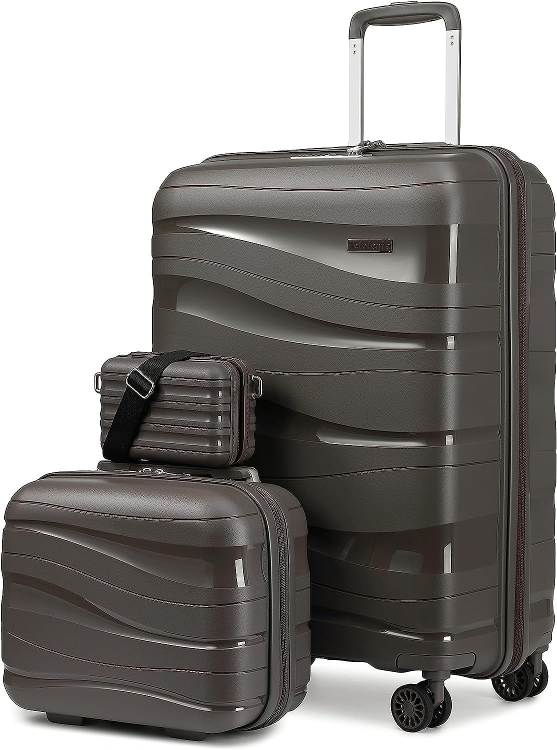 3-Piece Carry-On Luggage Set PP Material Suitcase with Spinner Wheels Hardside TSA Lock(Black)
