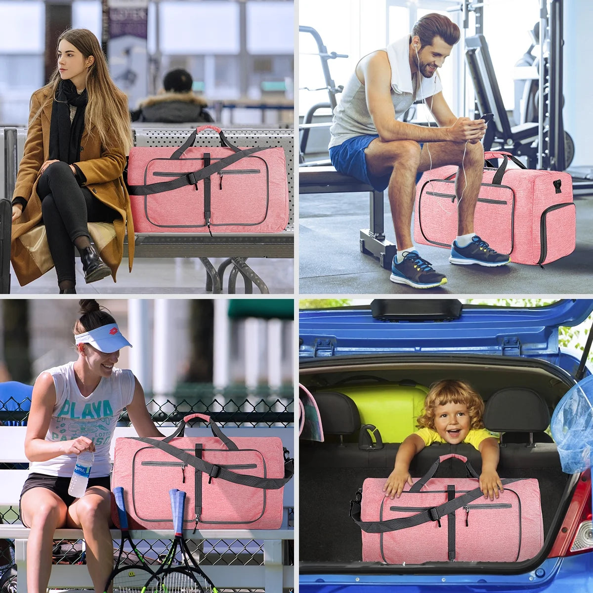 Travel Duffle Bag for Men Women, 80L Foldable Travel Duffel Bag with Shoes Compartment, 28" Extra Large Overnight Bag, Waterproof & Tear Resistant Weekender Bags (Pink)